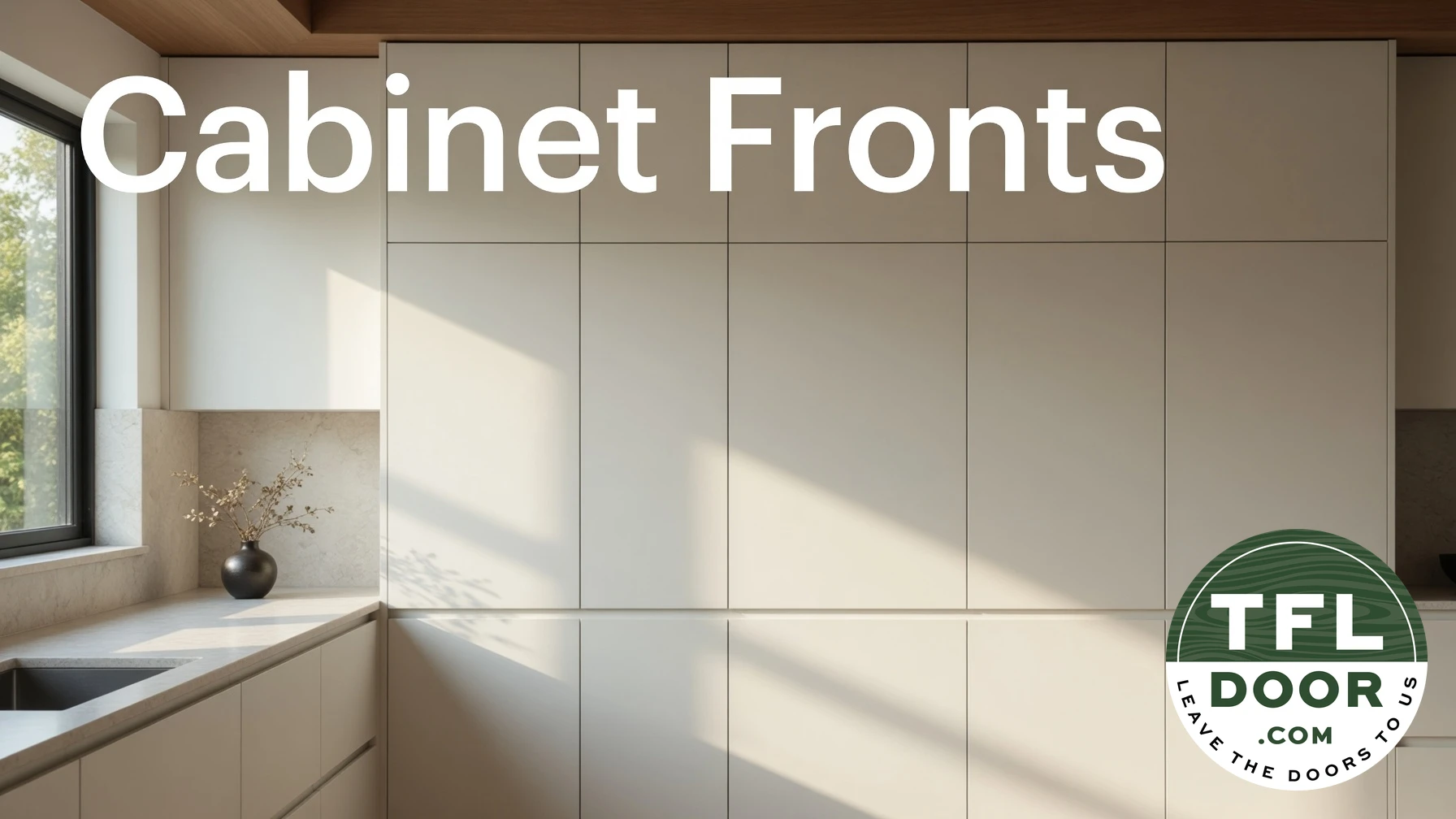 Cabinet door fronts shown in a range of finishes, TFL compared with PVC vinyl wrap