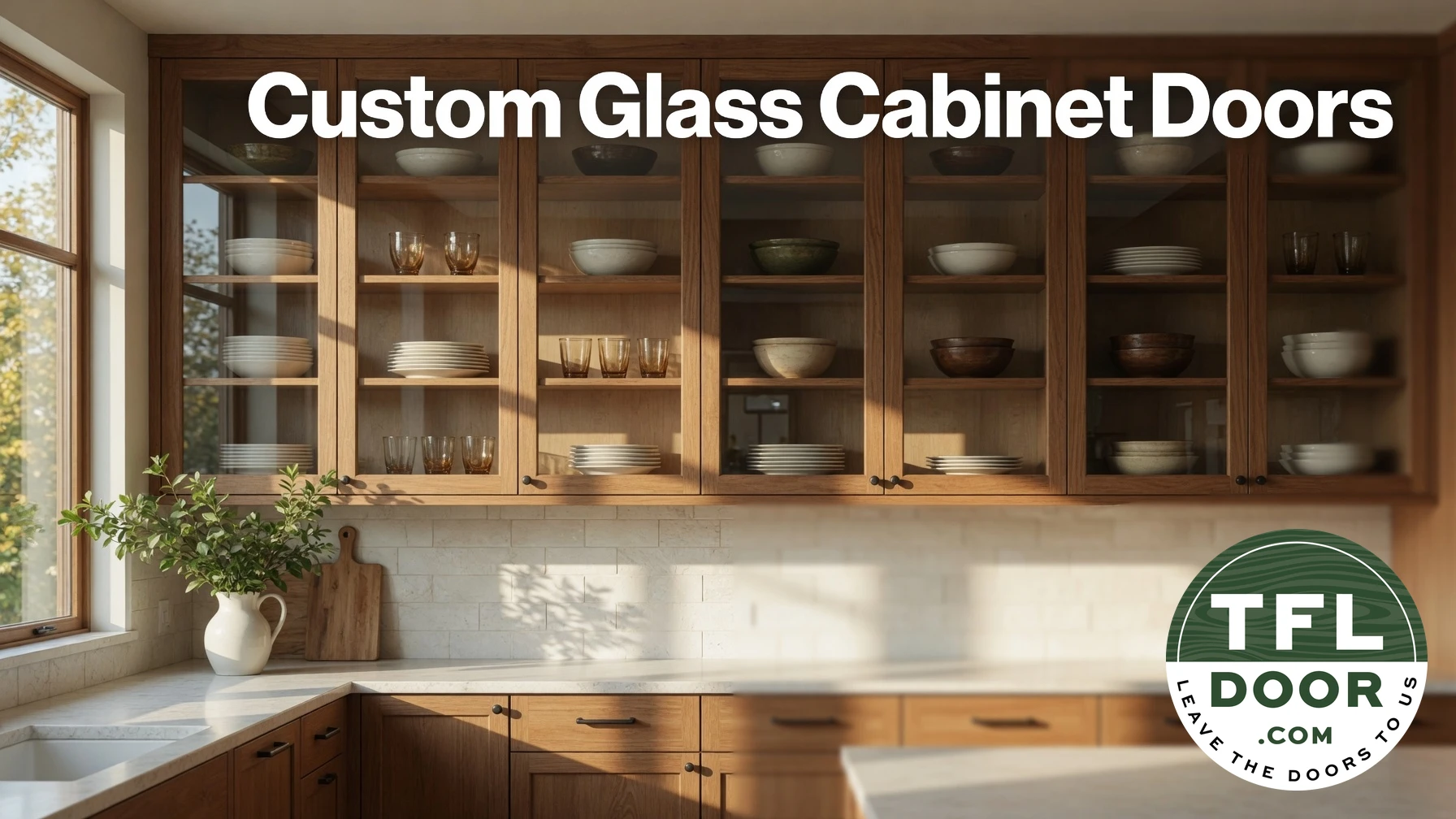 Custom glass cabinet doors with elegant frames
