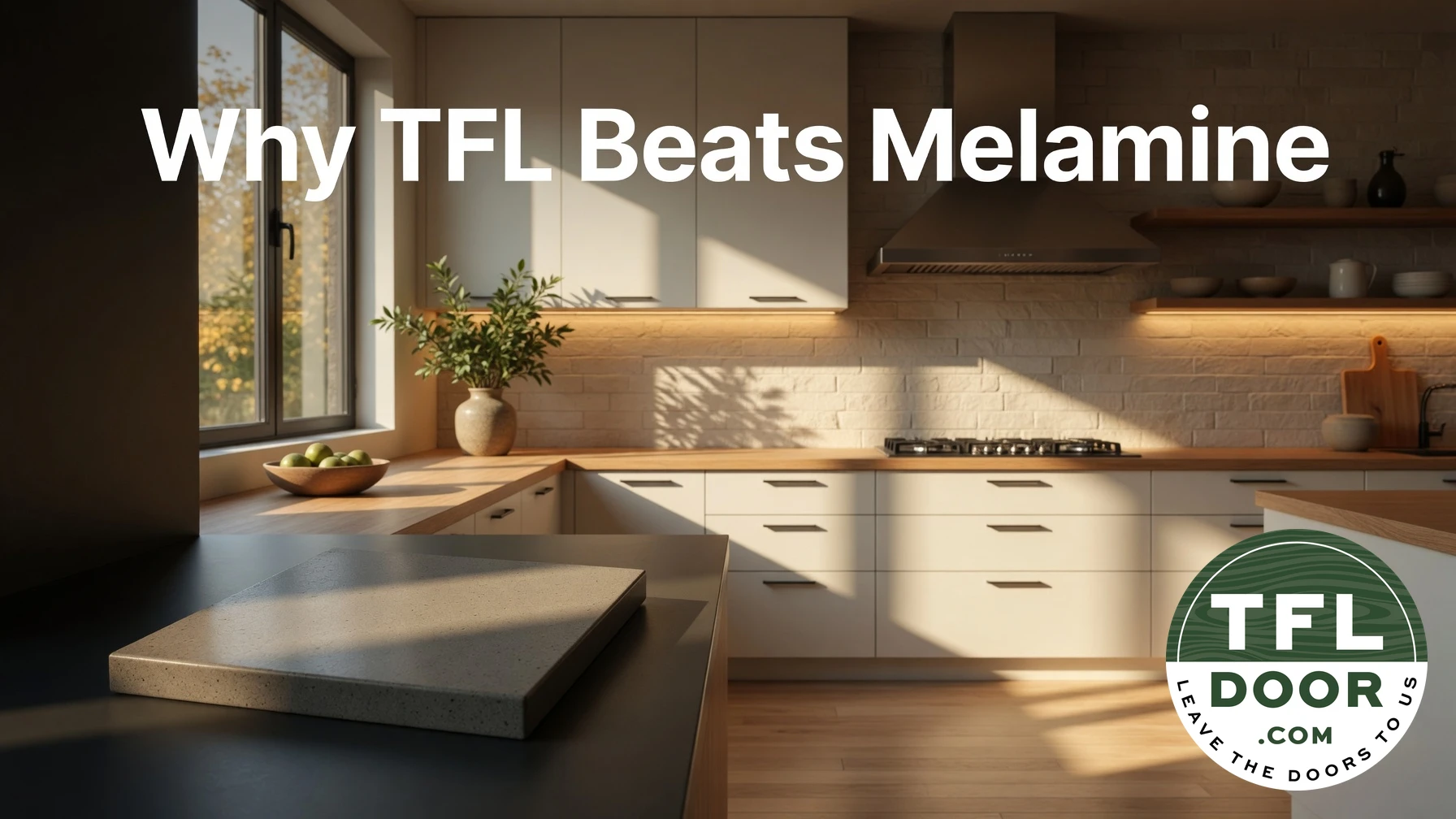 Comparison showing TFL advantages over melamine for cabinets